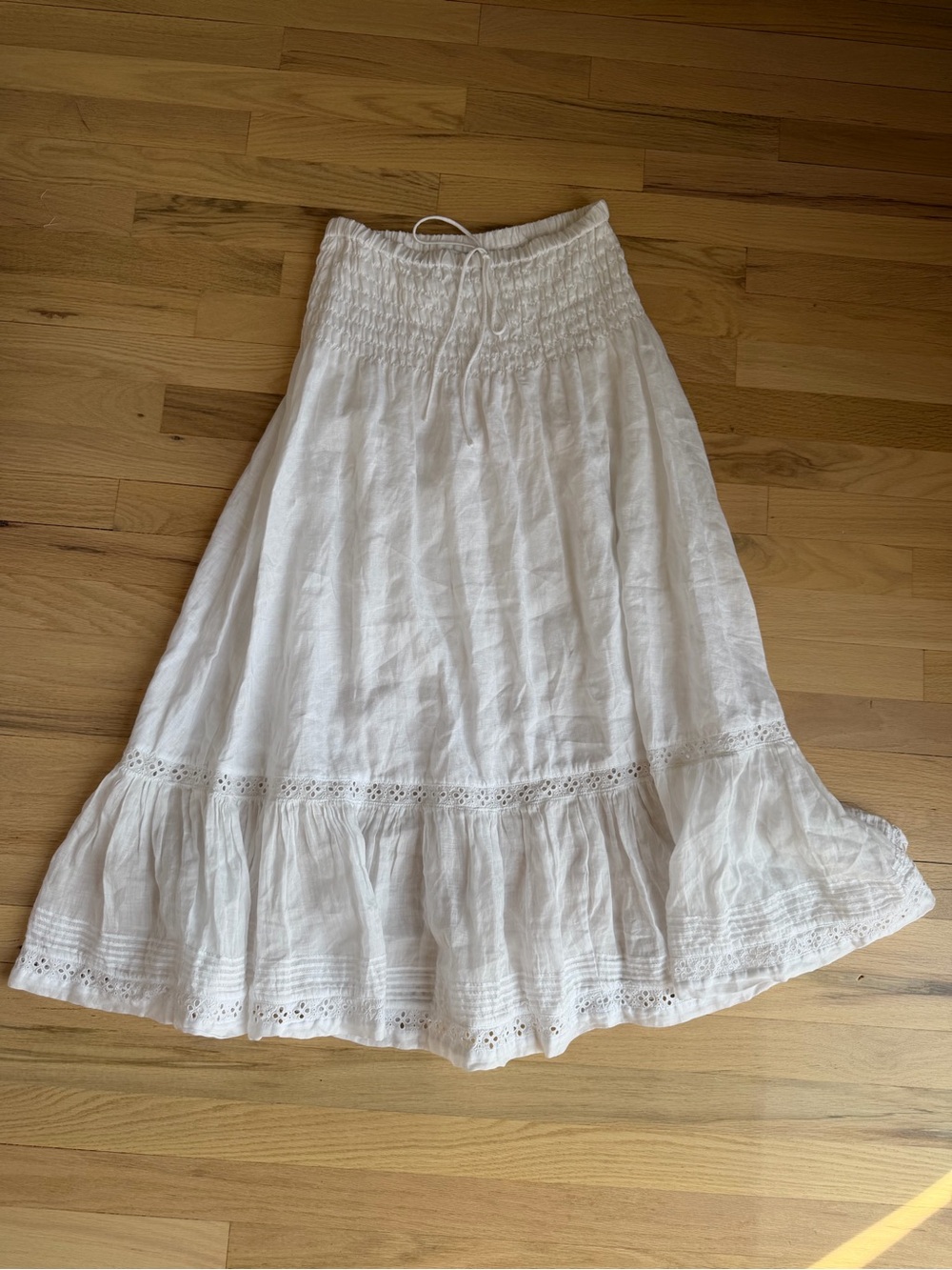 Joslin smocked eyelet midi skirt